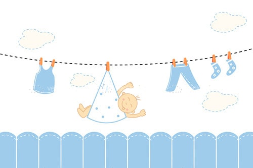 Illustrated Baby Hanging from Clothes Line